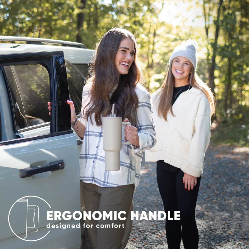 Tumbler com alça e tampa de palha para homens e mulheres, copo isolado, garrafa de água de aço inoxidável reutilizável, presentes de férias, 40 oz