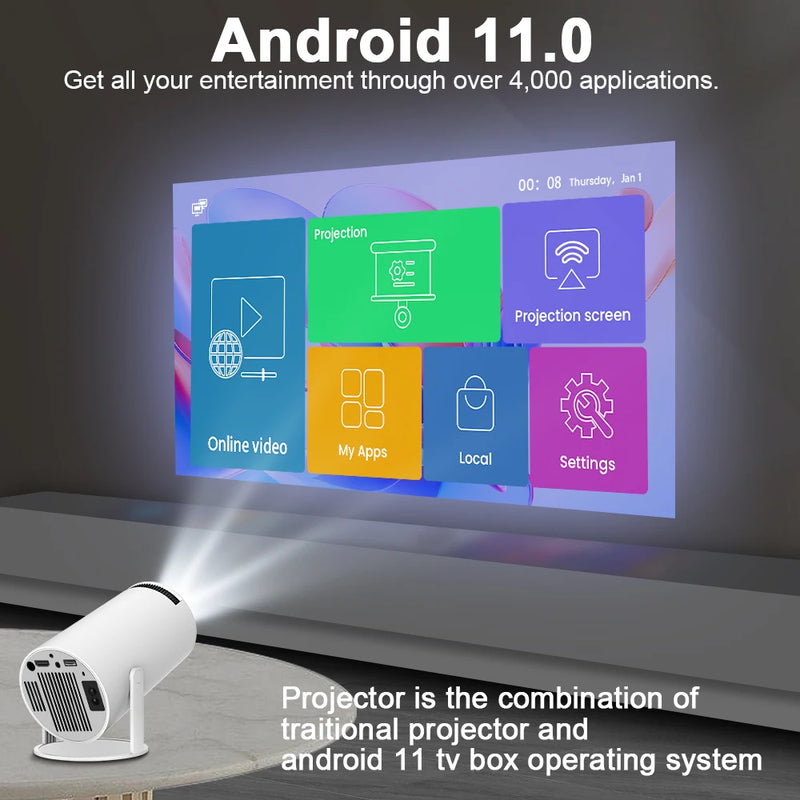 Magcubic Projetor HY300 PRO 4K Android 11 Dual Wifi6 260ANSI Allwinner H713 BT5.0 1080P 1280 * 720P Home Cinema Outdoor Projetor